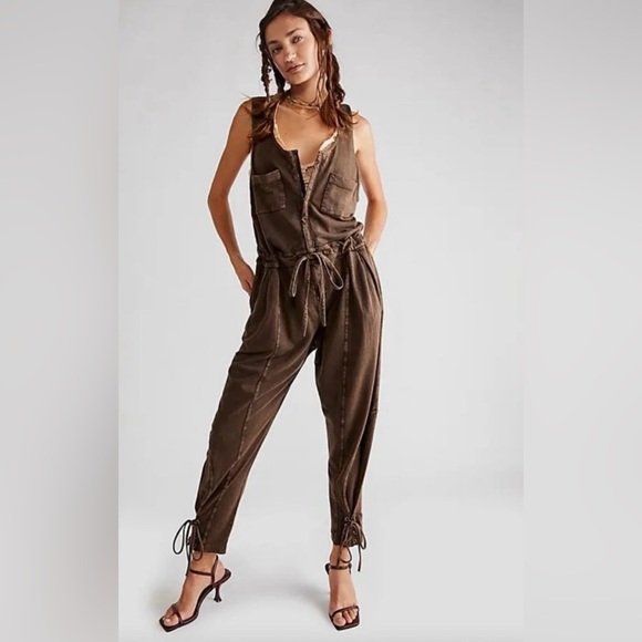 Free People One Billie Jumpsuit Brown Size M - Picture 1 of 8